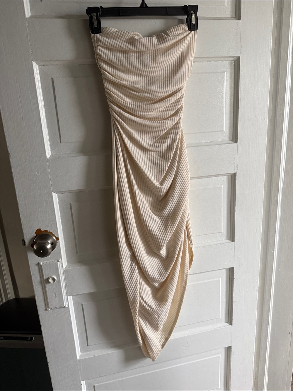 Windsor Strapless Asymmetrical Ruched Cream Dress
